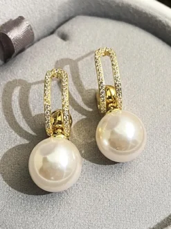 Bridal Earrings Imitation Pearl Metal Pierced Wedding Jewelry