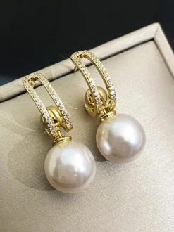 Bridal Earrings Imitation Pearl Metal Pierced Wedding Jewelry