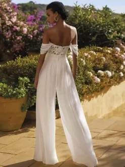 Bridal Jumpsuit Lace Floor-Length Strapless Sleeveless Natural Waist Ivory Jumpsuit