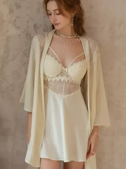 Bridal Lingerie Babydolls Lingerie Sexy Beige Lace Polyester Sexy Sleepwear