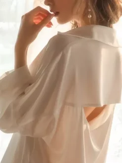Bridal Lingerie Chemise For Women White Chiffon Cut Out Lingerie