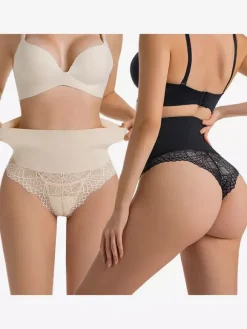 Bridal Lingerie Lace Detail High-Waisted Shaper For Women Tummy Control Butt Lifting Thong Bodysuit Plus Size Sculpting Girdle