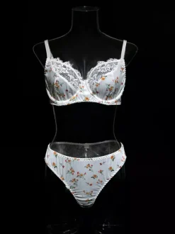 Bridal Lingerie Lace Floral Print White 2-Piece Bra Panty Sets
