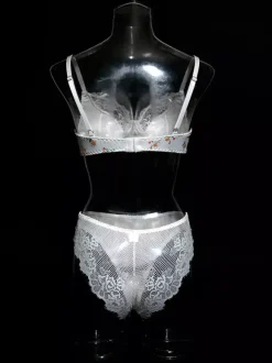 Bridal Lingerie Lace Floral Print White 2-Piece Bra Panty Sets