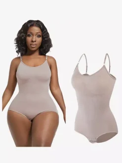 Bridal Lingerie Lingerie Shapewear Cameo Pink Sleeveless Straps Neck Buttons Postpartum Full-Body Shaper - Seamless Tummy Control Bust Lift Bodysuit Plus Size Waist Cincher