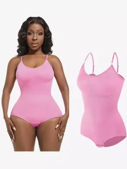 Bridal Lingerie Lingerie Shapewear Cameo Pink Sleeveless Straps Neck Buttons Postpartum Full-Body Shaper - Seamless Tummy Control Bust Lift Bodysuit Plus Size Waist Cincher