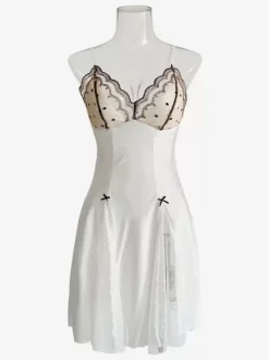 Bridal Lingerie Nightgown Spaghetti Strap Dot Sexy Nightgown In White
