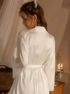 Bridal Lingerie Pajamas & Sleepwear Champagne Lace 1 Piece Long Sleeves Silk-like Lingerie