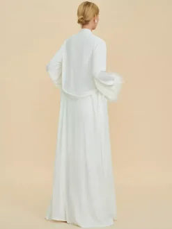 Bridal Lingerie Pajamas Sleepwear Robes White Feathers Negligees Nightgown