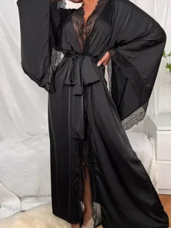 Bridal Lingerie Pajamas Sleepwear Robes White Lace Up Indoor Lingerie Negligees Nightgown