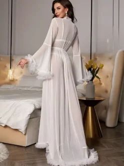 Bridal Lingerie Pajamas Sleepwear Robes White Lace Up Negligees Nightgown
