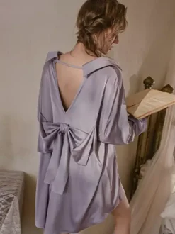 Bridal Lingerie Pajamas Sleepwear Robes White Bows Silk-like Backless Lingerie