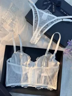 Bridal Lingerie Ruffled Lace White Bra Panty 2-Piece Sets