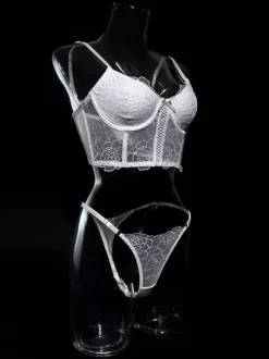 Bridal Lingerie Ruffled Lace White Bra Panty 2-Piece Sets