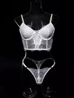 Bridal Lingerie Ruffled Lace White Bra Panty 2-Piece Sets