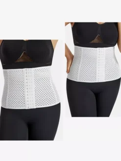 Bridal Lingerie Waist Cincher Postpartum Workout Tummy Control Belt With Hollow-Out Back Support Corset Shapewear Brown Front Button
