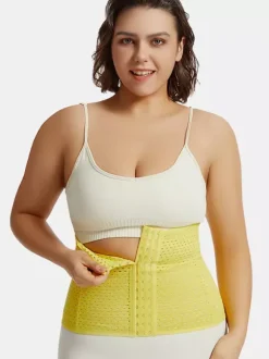 Bridal Lingerie Waist Cincher Postpartum Workout Tummy Control Belt With Hollow-Out Back Support Corset Shapewear Brown Front Button
