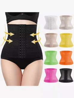Bridal Lingerie Waist Cincher Postpartum Workout Tummy Control Belt With Hollow-Out Back Support Corset Shapewear Brown Front Button