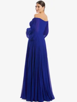 Bridal Mother Dress Bateau Neck Long Sleeves A-Line Pleated Floor-Length Guest Dresses For Wedding