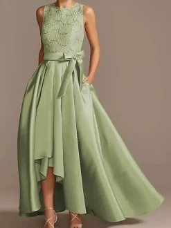 Bridal Mother Dress Jewel Neck Sleeveless A-Line Lace Tea-Length Wedding Guest Dresses Free Customization