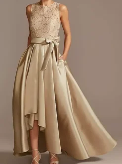 Bridal Mother Dress Jewel Neck Sleeveless A-Line Lace Tea-Length Wedding Guest Dresses Free Customization