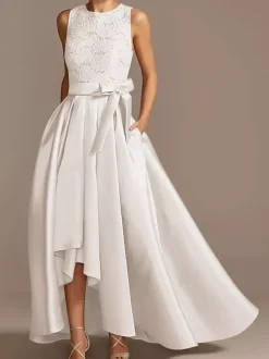 Bridal Mother Dress Jewel Neck Sleeveless A-Line Lace Tea-Length Wedding Guest Dresses Free Customization