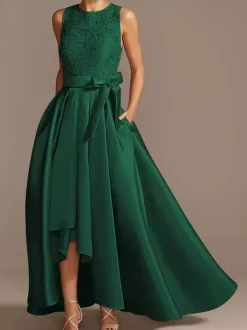 Bridal Mother Dress Jewel Neck Sleeveless A-Line Lace Tea-Length Wedding Guest Dresses Free Customization