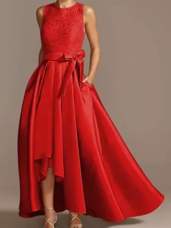 Bridal Mother Dress Jewel Neck Sleeveless A-Line Lace Tea-Length Wedding Guest Dresses Free Customization