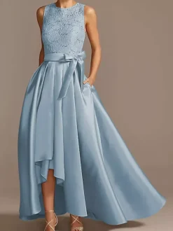 Bridal Mother Dress Jewel Neck Sleeveless A-Line Lace Tea-Length Wedding Guest Dresses Free Customization