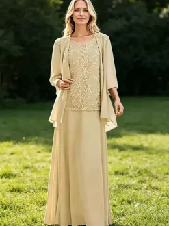 Bridal Mother Dress Jewel Neck 3/4 Length Sleeves Lace Guest Dresses For Wedding