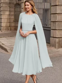 Bridal Mother Dress Jewel Neck Sleeveless Short Sash Guest Dresses For Wedding