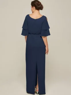 Bridal Mother Dress Jewel Neck Short Sleeves A-Line Split Front Wedding Guest Dresses