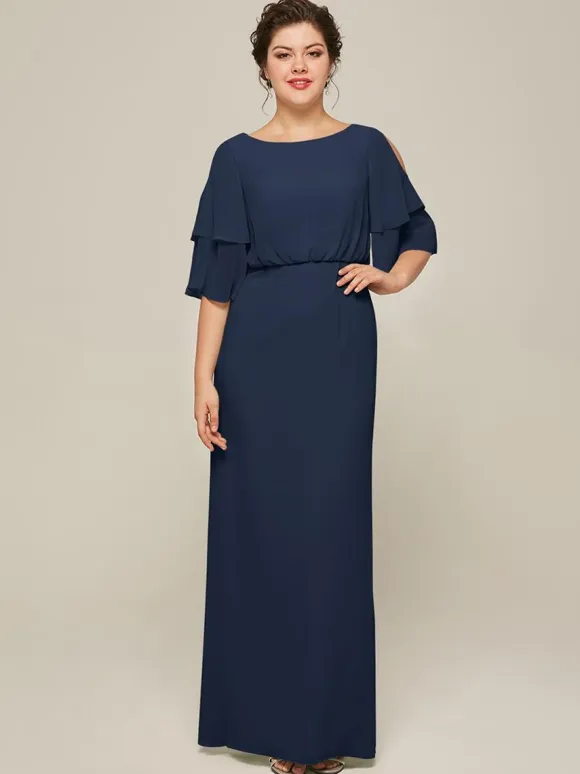 Bridal Mother Dress Jewel Neck Short Sleeves A-Line Split Front Wedding Guest Dresses
