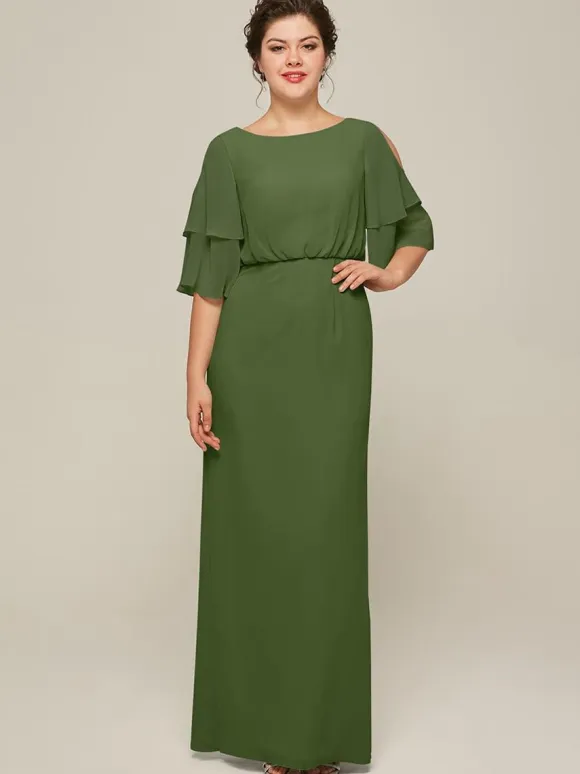 Bridal Mother Dress Jewel Neck Short Sleeves A-Line Split Front Wedding Guest Dresses
