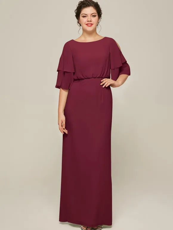 Bridal Mother Dress Jewel Neck Short Sleeves A-Line Split Front Wedding Guest Dresses