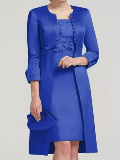 Bridal Mother Dress Lace Jewel Neck Knee-Length Wedding Guest Two-piece Dresses