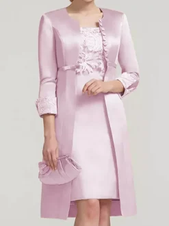 Bridal Mother Dress Lace Jewel Neck Knee-Length Wedding Guest Two-piece Dresses