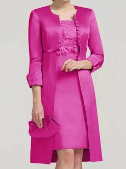 Bridal Mother Dress Lace Jewel Neck Knee-Length Wedding Guest Two-piece Dresses