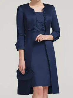 Bridal Mother Dress Lace Jewel Neck Knee-Length Wedding Guest Two-piece Dresses