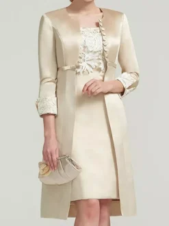 Bridal Mother Dress Lace Jewel Neck Knee-Length Wedding Guest Two-piece Dresses