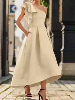Bridal Mother Dress One-Shoulder Sleeveless Pleated Ankle-Length A-Line Wedding Guest Dresses