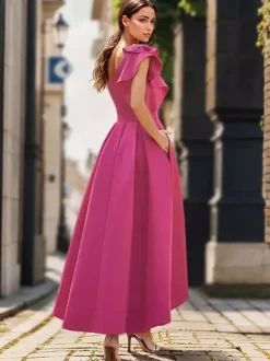 Bridal Mother Dress One-Shoulder Sleeveless Pleated Ankle-Length A-Line Wedding Guest Dresses