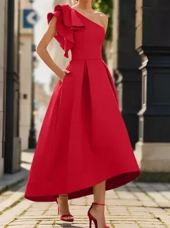 Bridal Mother Dress One-Shoulder Sleeveless Pleated Ankle-Length A-Line Wedding Guest Dresses