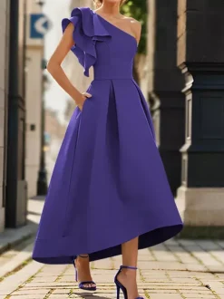 Bridal Mother Dress One-Shoulder Sleeveless Pleated Ankle-Length A-Line Wedding Guest Dresses