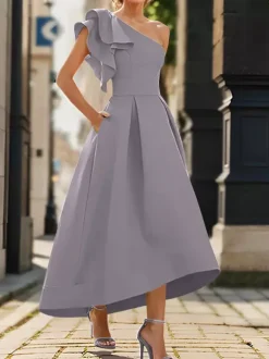 Bridal Mother Dress One-Shoulder Sleeveless Pleated Ankle-Length A-Line Wedding Guest Dresses