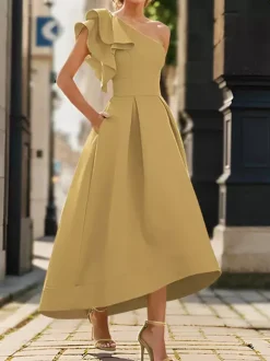 Bridal Mother Dress One-Shoulder Sleeveless Pleated Ankle-Length A-Line Wedding Guest Dresses
