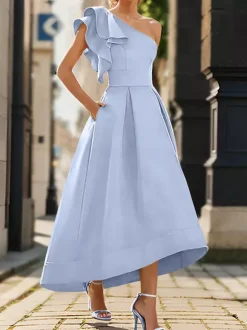 Bridal Mother Dress One-Shoulder Sleeveless Pleated Ankle-Length A-Line Wedding Guest Dresses