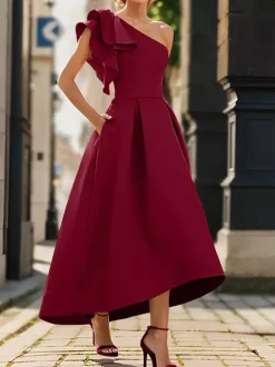 Bridal Mother Dress One-Shoulder Sleeveless Pleated Ankle-Length A-Line Wedding Guest Dresses