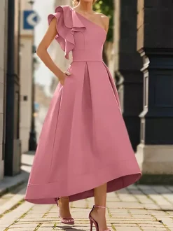 Bridal Mother Dress One-Shoulder Sleeveless Pleated Ankle-Length A-Line Wedding Guest Dresses
