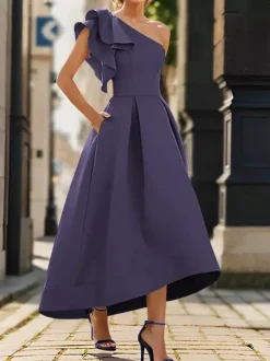 Bridal Mother Dress One-Shoulder Sleeveless Pleated Ankle-Length A-Line Wedding Guest Dresses